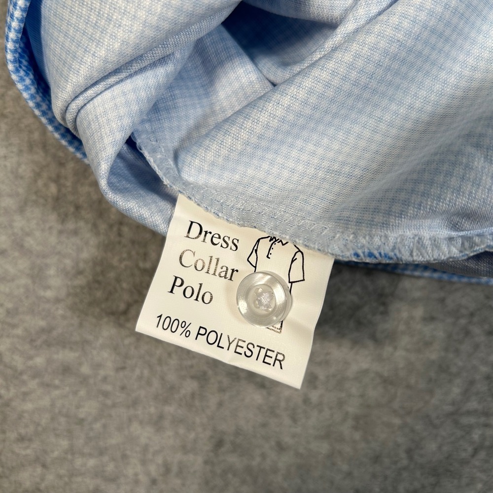 Collars & Co Polo Shirt Mens L‎ Blue Gingham Dress Collar Polo Shirt Polyester - Picture 5 of 7